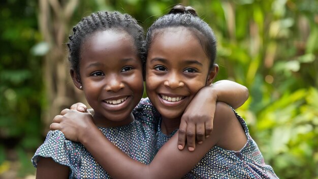 Portrait of two lovely african sisters hugging