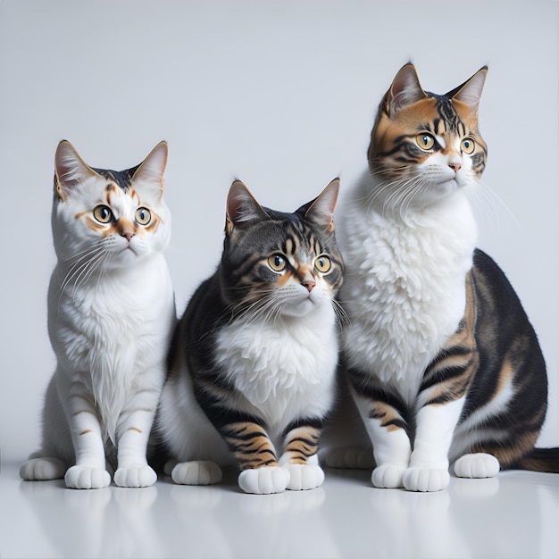 Portrait of two Maine Coon cats sitting on white background