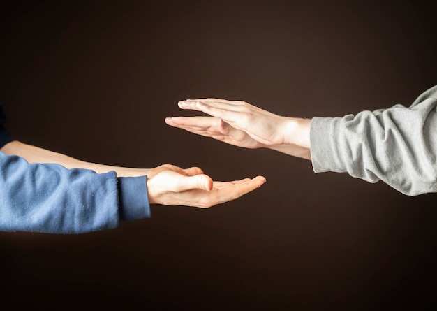 Portrait of two men give high five and celebrate victory d