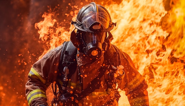 Portrait of two professional firefighters standing in a forest discussing the situation report duri