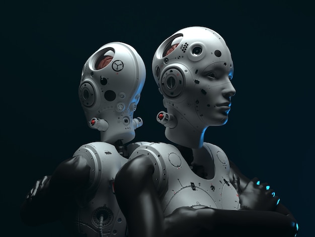 Portrait of two robotic women