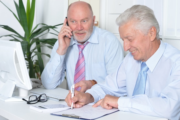 Portrait of two senior Business people working together with computer on the table