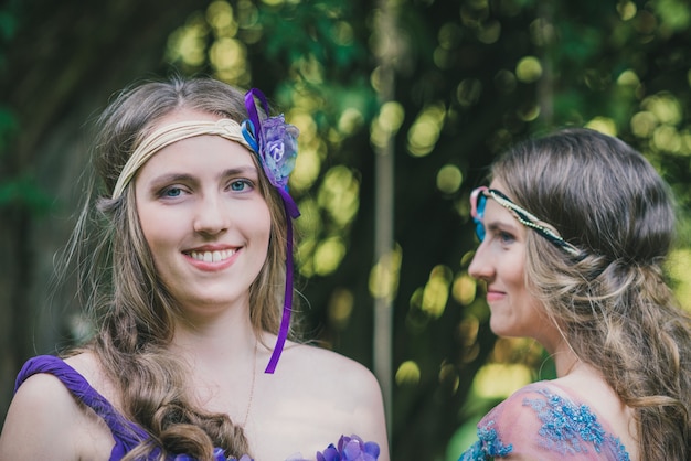 Portrait of two sisters twins