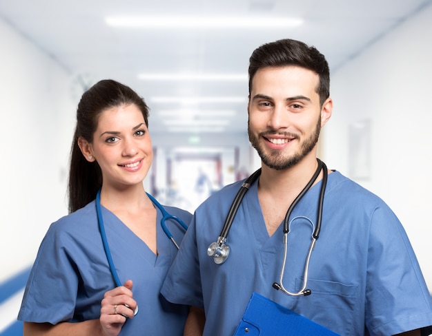 Portrait of two smiling medical workers