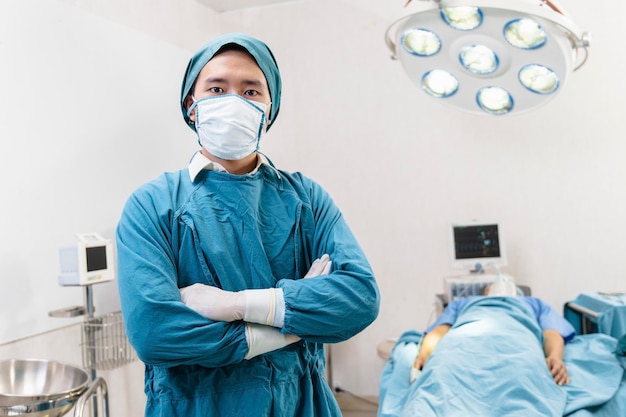 Portrait of two surgeons standing in the operating room Surgery and emergency concept