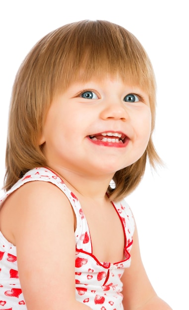 Portrait two years old baby girl on a white background