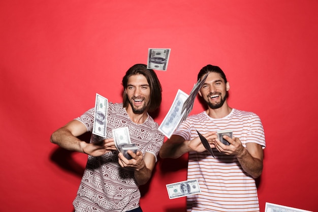 Photo portrait of a two young excited twin brothers