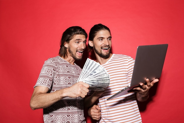 Portrait of a two young happy twin brothers