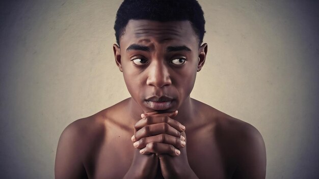 Photo portrait of an unconfident young afro american man