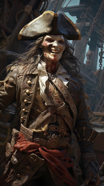 Portrait of an undead zombie pirate captain Generative AI