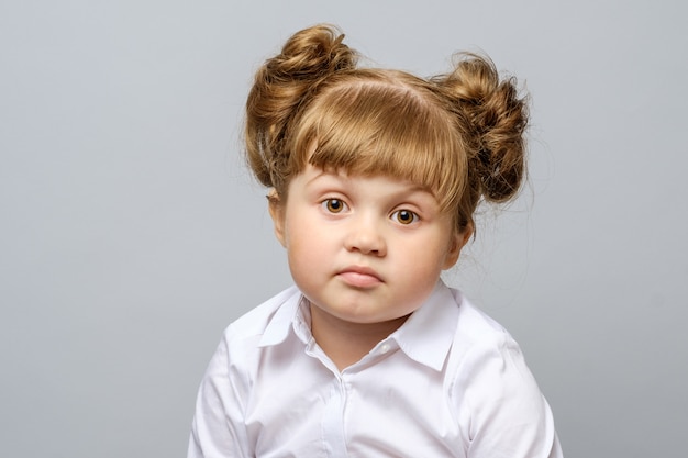 Photo portrait of unhappy little girl