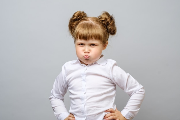 Photo portrait of unhappy little girl