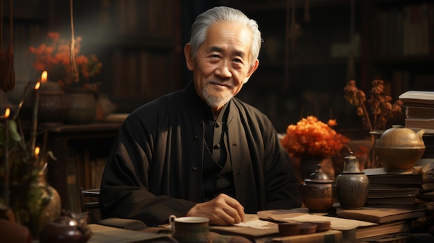 Portrait of a venerable old Asian man