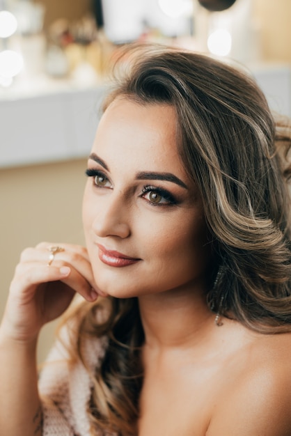 Portrait of a very beautiful girl with makeup and studio light,Beauty