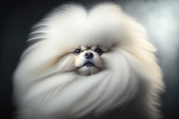 緑豊かな髪型とクラウン AI 生成を持つ非常に美しいポメラニアン犬スピッツの肖像画