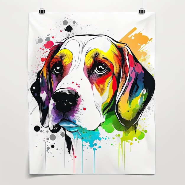 非常に面白いビーグル犬の肖像画壮大な絵カラフルなアート生成 AI AIG15