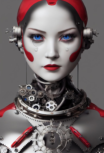 Portrait of a victorian steampunk female robot artistic\
abstract steampunk fantasy. vintage robot