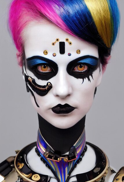 Portrait of a victorian steampunk robot with beautiful makeup\
artistic abstract steampunk fantasy