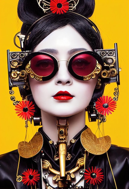 Portrait of a Victorian steampunk robot with beautiful makeup Artistic abstract steampunk fantasy