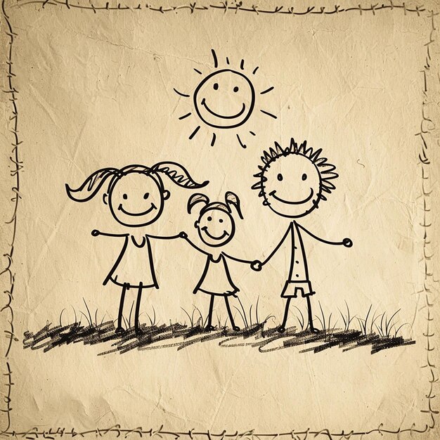 Portrait of a Warm Stick Figure Family Mom Dad Son and Daughter