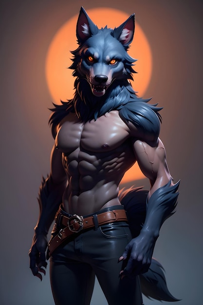 Portrait of a werewolf with a pumpkin Halloween