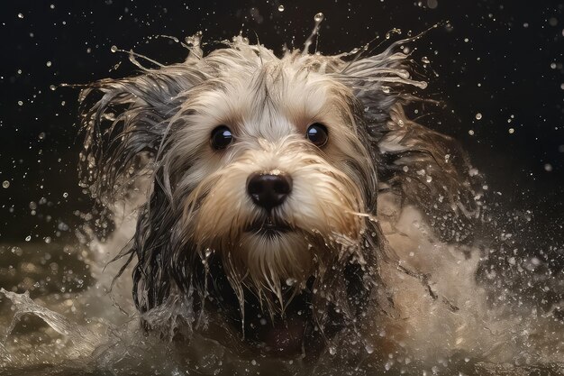 Premium AI Image | portrait of a wet dog closeup on a black background