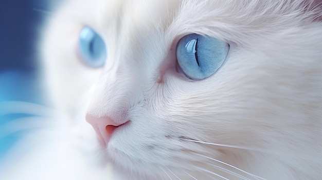 Portrait of a white cat with blue eyes