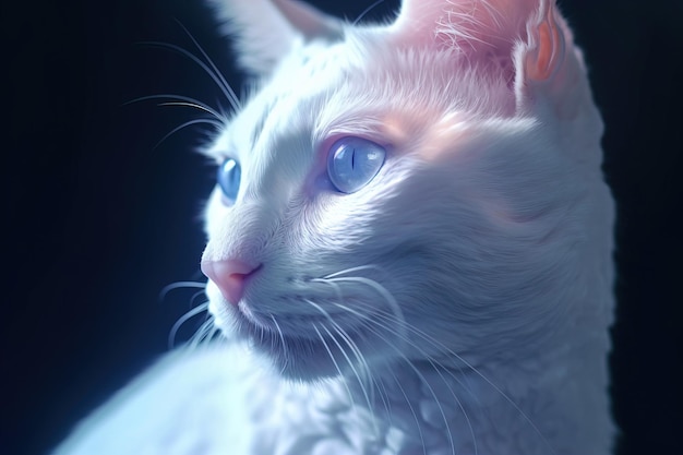 Portrait of a white cat with pinkblue eyes on a light background Closeup