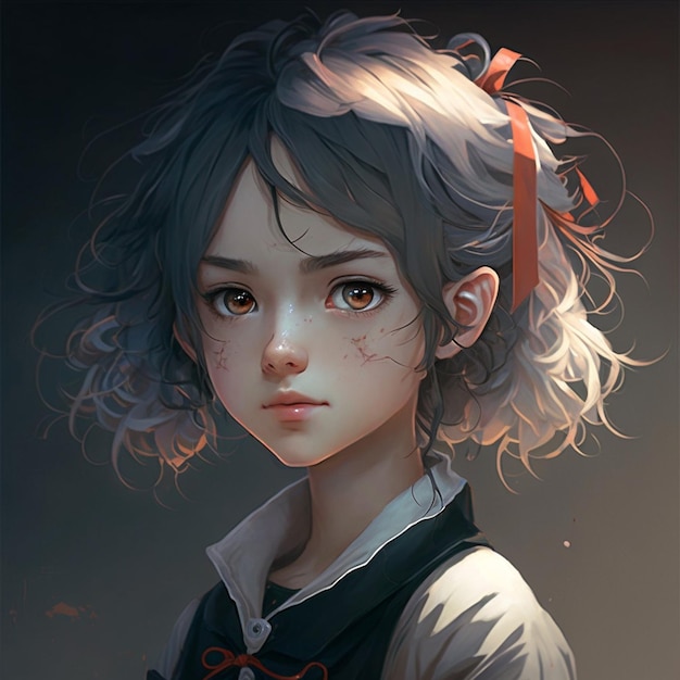 Portrait of a white-haired girl in anime style