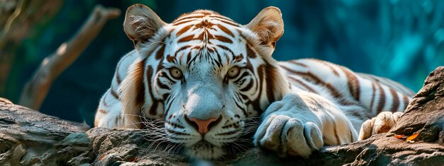 Foto ritratto di una tigre bianca in natura messa a fuoco selettiva