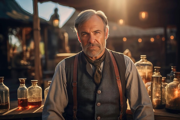 Photo portrait of a wild west snake oil doctor