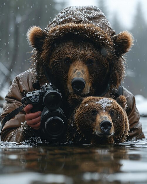 Foto un ritratto di un fotografo di fauna selvatica sullo sfondo