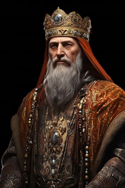 Photo portrait of the wise man in the crown on a black background