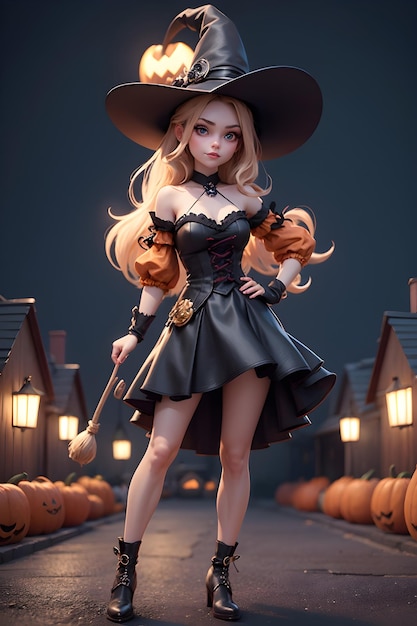 Portrait of a witch with a pumpkin Halloween