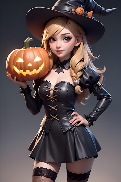 Portrait of a witch with a pumpkin Halloween