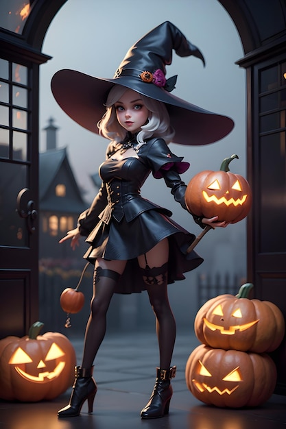 Portrait of a witch with a pumpkin Halloween