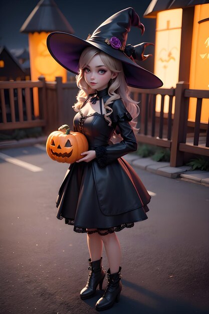 Portrait of a witch with a pumpkin Halloween