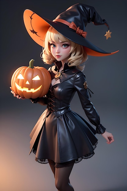 Портрет ведьмы с тыквой Хэллоуин