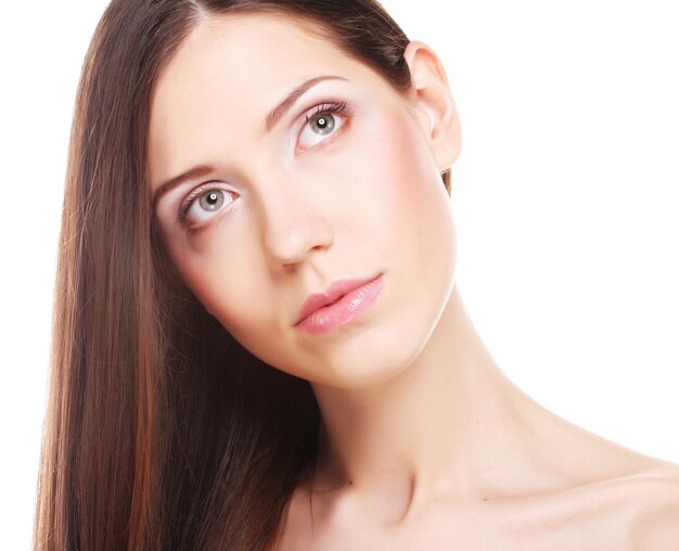 Portrait with beautiful bright brown long hair