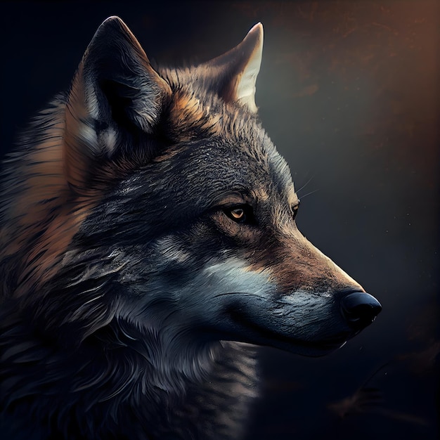 Portrait of a wolf on a dark background Digital painting