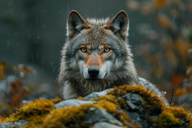 portrait of a wolf in the forest