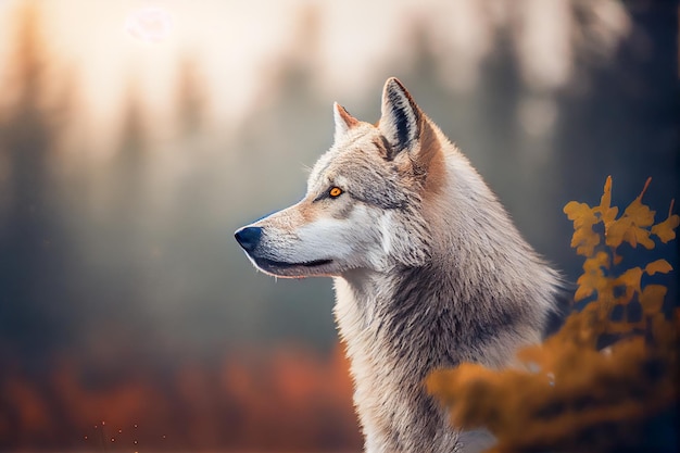 Portrait of a wolf looking into the distance Generative AI Generative AI