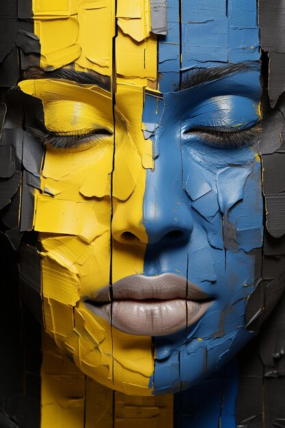 portrait of womam vibrant yellow and cobalt blue colors