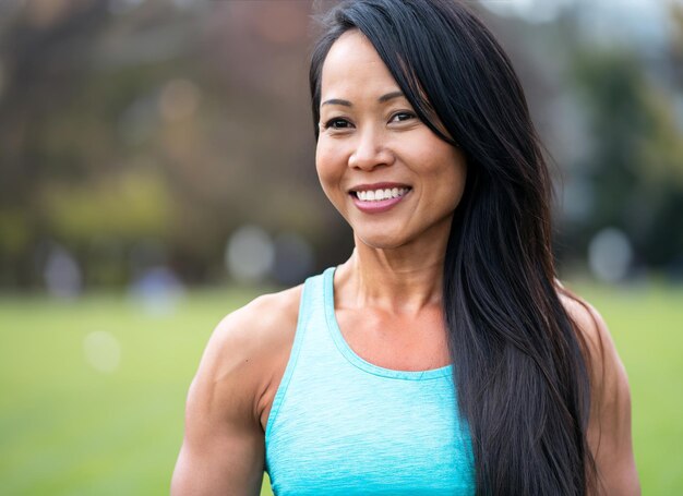 Portrait of a woman 35 athletic dark hair