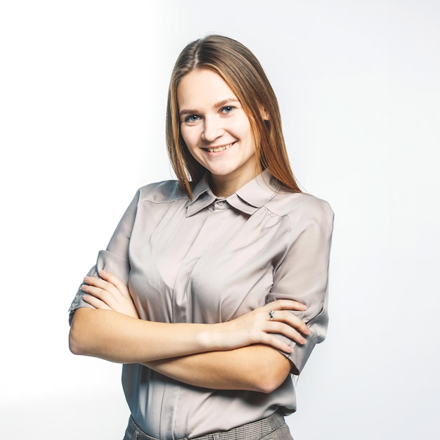 Portrait of a woman administrator on a white background