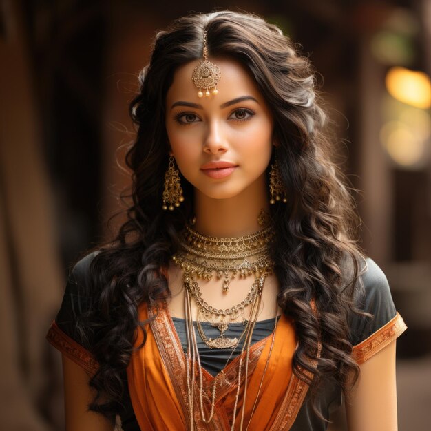 Photo portrait of a woman adorned in traditional attire and ornate jewellery