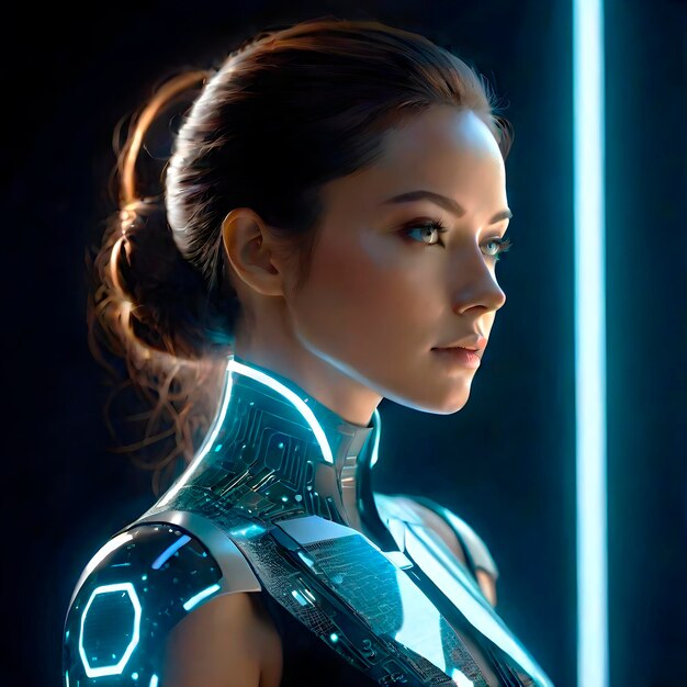 Photo portrait of a woman in an android suit