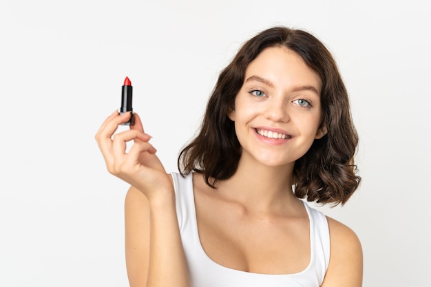 portrait woman applying make up