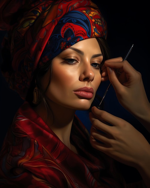 Portrait of woman applying make