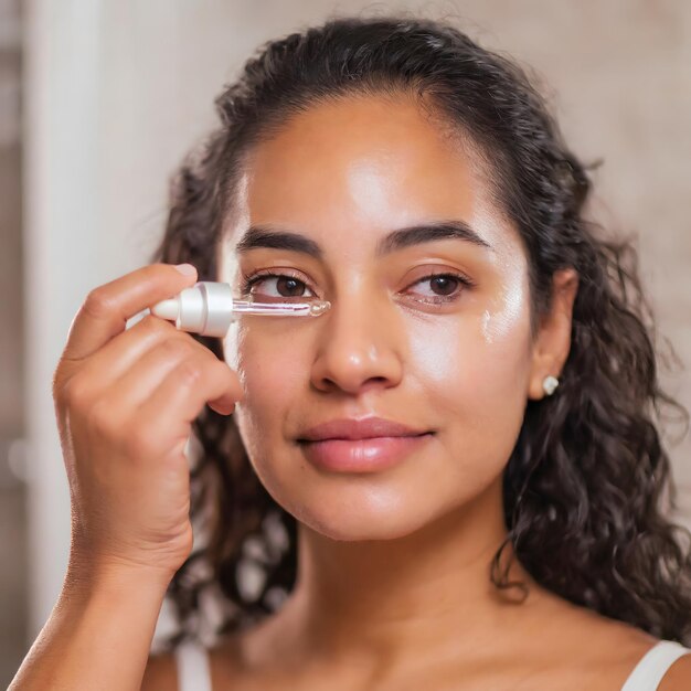 Photo portrait of a woman applying mascara